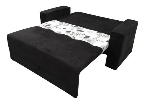 Sofá Cama 2 Lugares Pratik 5000 Mamflex Preto / Cinza Floral Suede