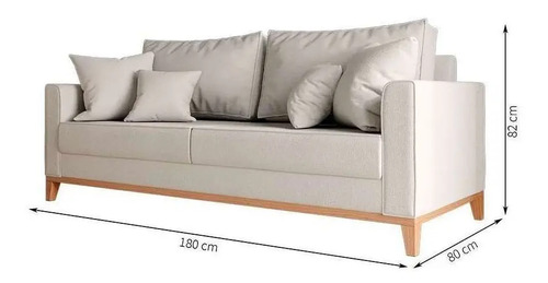 Sofá Mobly Beny 180 de 3 cuerpos tela linho color cru