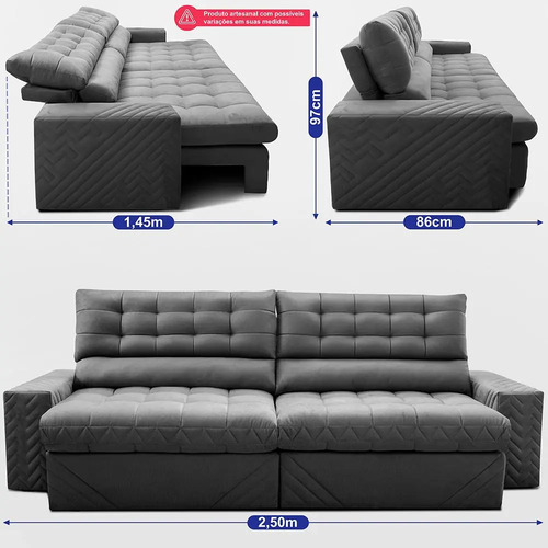 Sofá Retrátil E Reclinável 2,50m Molas Ensacadas Max Spring.