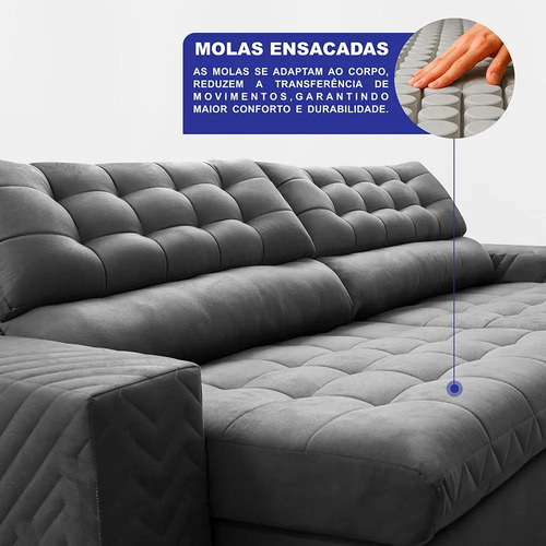 Sofá Retrátil E Reclinável 2,50m Molas Ensacadas Max Spring.