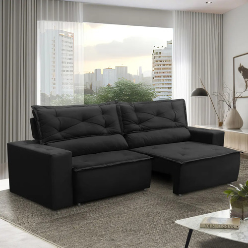 Sofa retratil e reclinavel com molas 180m livia suede preto