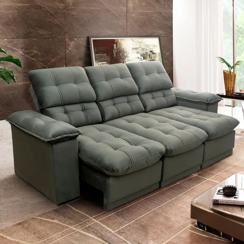Sofa retratil reclinavel atenas 230m suede velut cinza 1