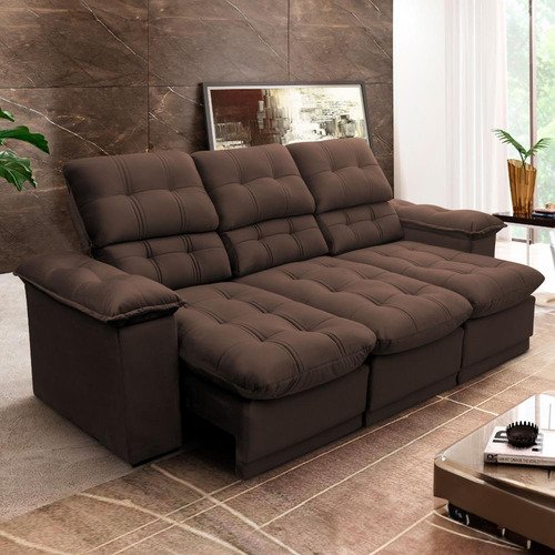Sofa retratil reclinavel atenas 230m suede velut marrom