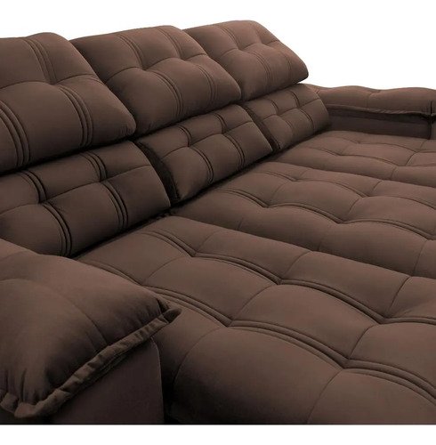 Sofá Retrátil Reclinável Atenas 2,30m Suede Velut Marrom