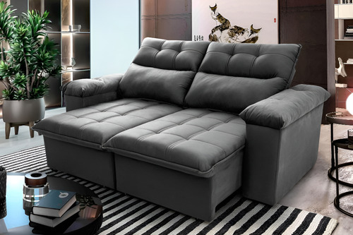 Sofa retratil reclinavel king house verona 200m velut cinza
