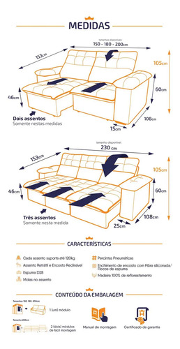 Sofá Retrátil Reclinável King House Verona 2,00m Velut Cinza C/ Molas