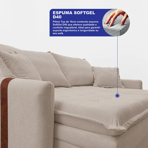 Sofá Sem Caixa Retrátil 2,00m Soft Bonnie Boucle Cama Inbox Cor Bege Desenho Do Tecido Liso