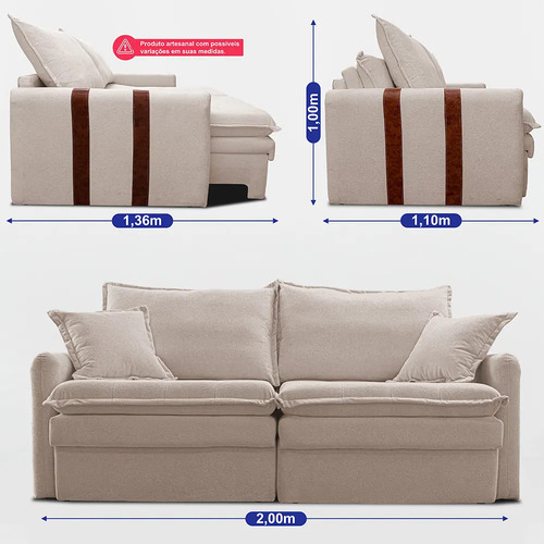 Sofá Sem Caixa Retrátil 2,00m Soft Bonnie Boucle Cama Inbox Cor Bege Desenho Do Tecido Liso