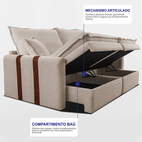 Sofá Sem Caixa Retrátil 2,00m Soft Bonnie Boucle Cama Inbox Cor Bege Desenho Do Tecido Liso
