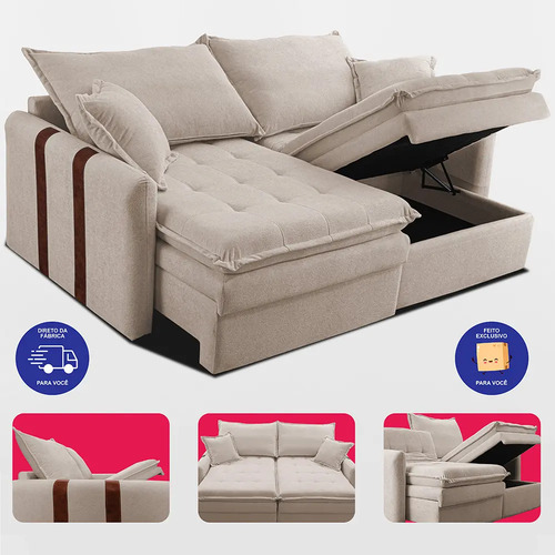 Sofá Sem Caixa Retrátil 2,00m Soft Bonnie Boucle Cama Inbox Cor Bege Desenho Do Tecido Liso