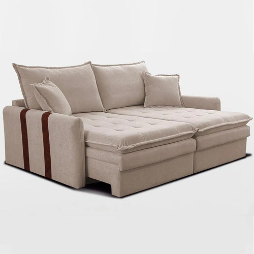 Sofá Sem Caixa Retrátil 2,00m Soft Bonnie Boucle Cama Inbox Cor Bege Desenho Do Tecido Liso
