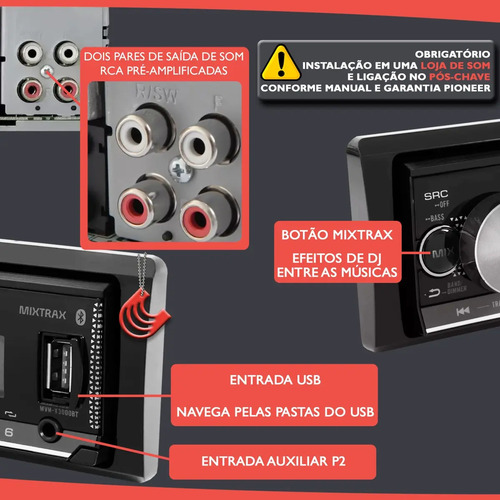 Som Automotivo Pioneer Mvh X3000bt Com Usb E Bluetooth