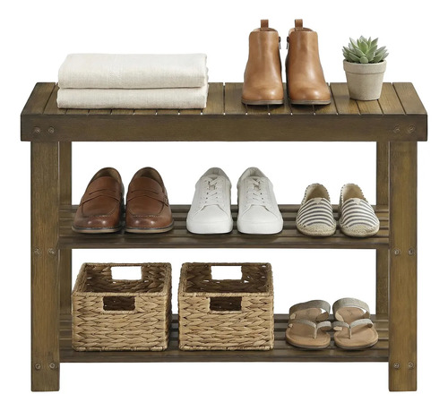 Songmics banco sapateira organizador de sapatos em bambu mar