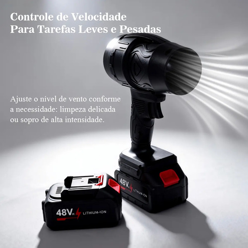 Soprador 48v Turbo Portátil Com 2 Baterias Potente Preto