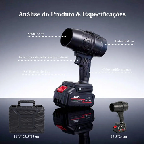 Soprador 48v Turbo Portátil Com 2 Baterias Potente Preto