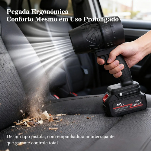 Soprador 48v Turbo Portátil Com 2 Baterias Potente Preto