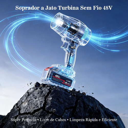 Soprador 48v Turbo Portátil Com 2 Baterias Potente Preto