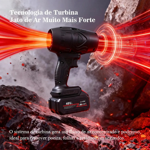 Soprador 48v Turbo Portátil Com 2 Baterias Potente Preto