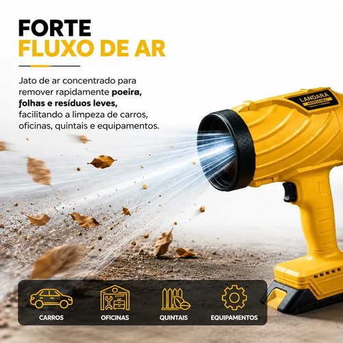 Soprador De Ar Eletrico Automotivo Folhas Potente Turbo 350W Com 2 Baterias 160000 RPM De Potencia Sem Fio Recarregavel Multiuso Landara