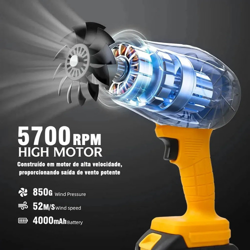 Soprador De Folhas Elétrico Turbo 1.050W Portátil 88v Super Potente 5700 RPM Bateria Bivolt Sem Fio - Mestri