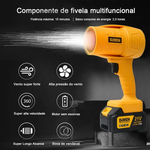 Soprador De Folhas Elétrico Turbo 1.050W Portátil 88v Super Potente 5700 RPM Bateria Bivolt Sem Fio - Mestri