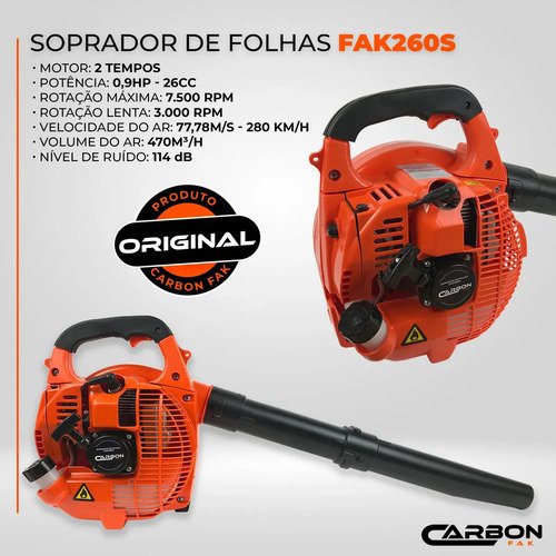 Soprador de folhas lateral Fak260S 2T 26Cc 0,90Hp Carbon Fak cor laranja profissional a gasolina