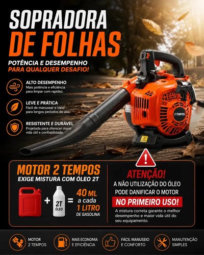 Soprador De Folhas Profissional A Gasolina 25,4cc 2 Tempos