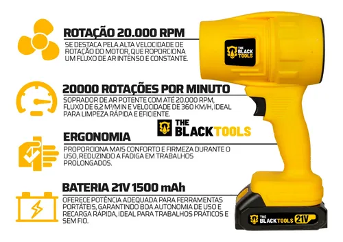 Soprador Portátil 2000w Ergonômico Com Bateria 21v 1500mah