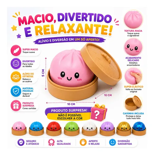 Squishy Dumpling Viral Glitter Luz Surpresa Antiestress