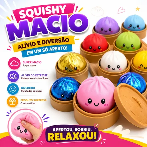 Squishy Dumpling Viral Glitter Luz Surpresa Antiestress