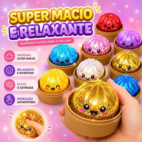 Squishy Dumpling Viral Glitter Luz Surpresa Antiestress