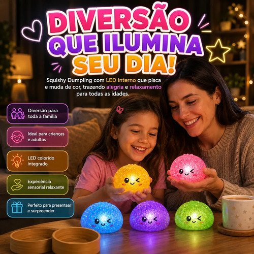 Squishy Sensorial com Luz LED Popsy Brinquedo de Apertar