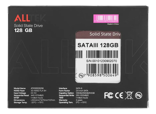 SSD AllTek 128GB SATA III 2.5 Interno para PC e Notebook