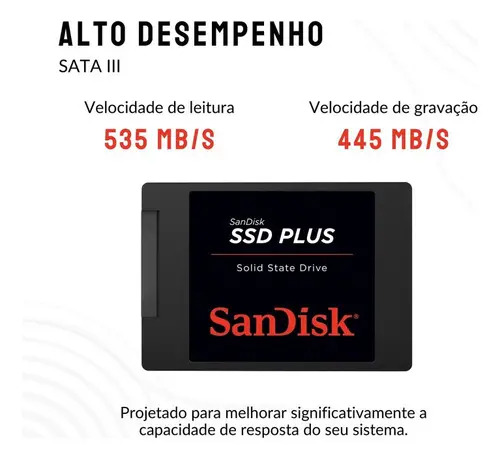 SSD SanDisk Plus 480 GB SATA III para PC e Notebook
