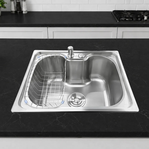 Stillus Home Cuba Pia Gourmet Cozinha Aço Inox 50x40cm Cesto Escorredor Dispenser Detergente 500ml Válvula 4 1/2 Sobrepor Embutir