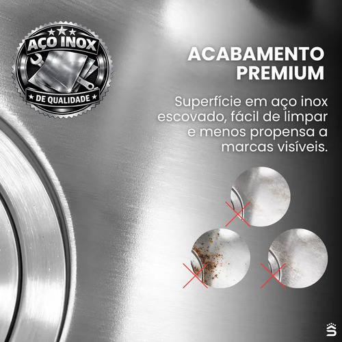Stillus Home Cuba Pia Gourmet Cozinha Aço Inox 50x40cm Cesto Escorredor Dispenser Detergente 500ml Válvula 4 1/2 Sobrepor Embutir