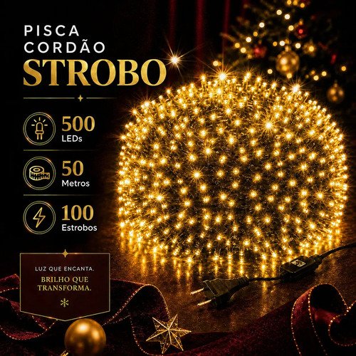 Strobo natal 500 leds pisca 100 flash 50m prova dagua bivolt