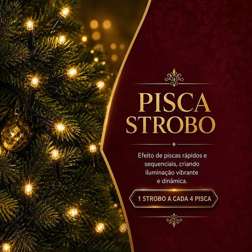 Strobo Natal 500 Leds Pisca 100 Flash 50m Prova D'água Bivolt Branco Quente