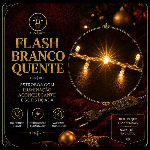 Strobo Natal 500 Leds Pisca 100 Flash 50m Prova D'água Bivolt Branco Quente
