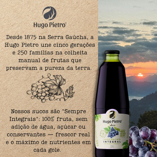 Suco De Uva Tinto Integral Hugo Pietro 1,35 Lts 100% Suco