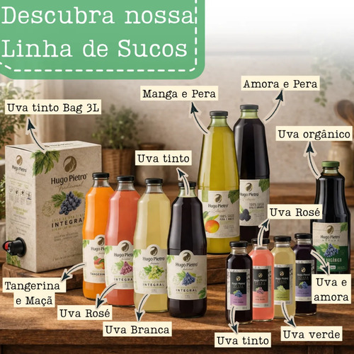 Suco De Uva Tinto Integral Hugo Pietro 1,35 Lts 100% Suco