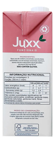 Suco Juxx Cranberry Morango 1l Caixa Funcional Zero Açúcar