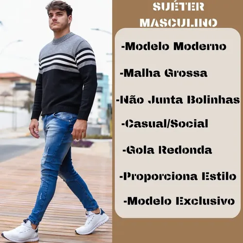 Suéter Blusa De Tricot Masculino Listrado Blusa Lã Masculina