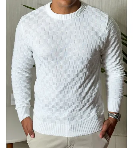 Sueter masculino la tricot manga longa xadrez blusa de frio
