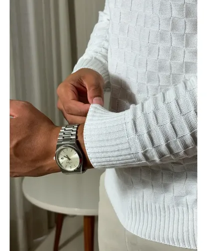 Suéter Masculino Lã Tricot Manga Longa Xadrez Blusa De Frio