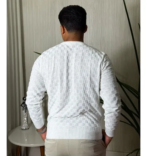 Suéter Masculino Lã Tricot Manga Longa Xadrez Blusa De Frio