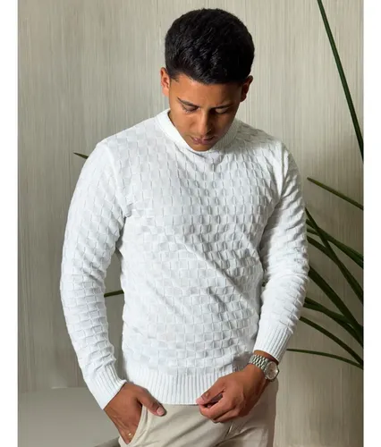 Suéter Masculino Lã Tricot Manga Longa Xadrez Blusa De Frio