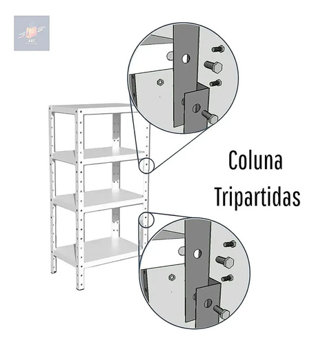 Super Estante/prateleira Aço 26 Modular 42x92x1,98 Com 5 Bandejas Colunas Tripartida Industrial