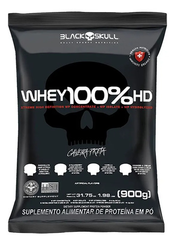Suplemento em pó Black Skull Whey Protein Massa Muscular Proteína de Whey 100% HD sabor baunilha x 900g