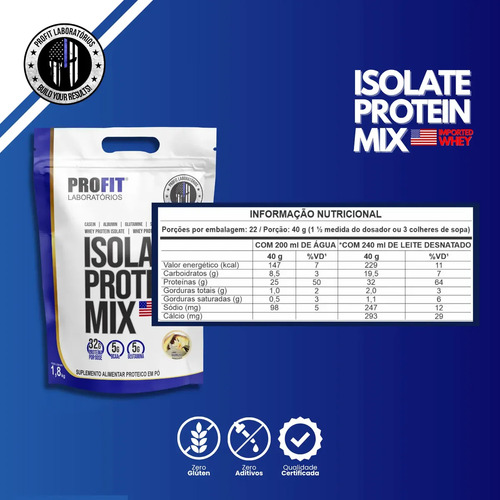 Suplemento en pó ProFit Laboratórios Proteínas de Isolate Protein Mix sabor baunilha x 1.8kg